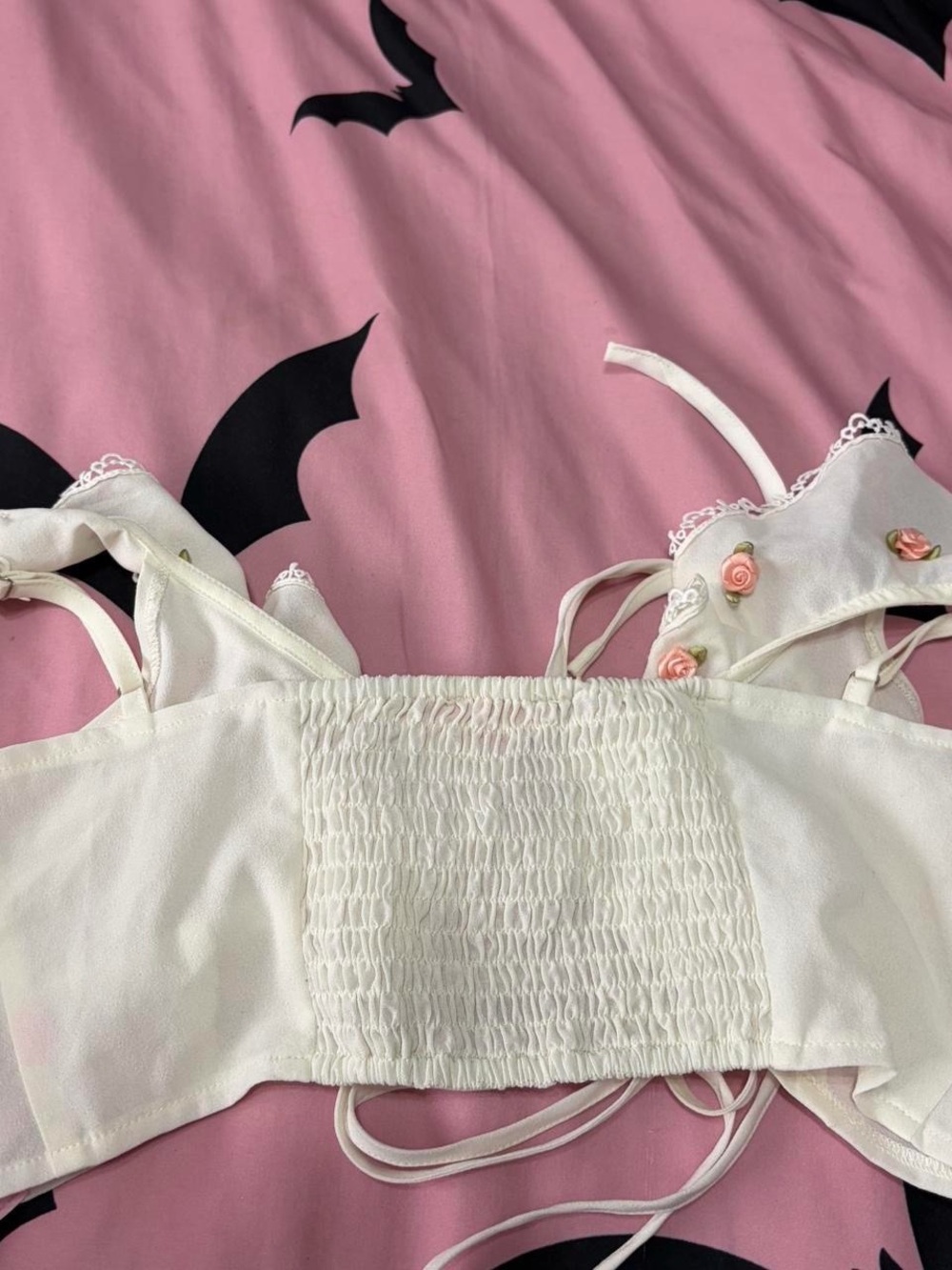 Romantic Ivory Ruffle Crop Top with Roses - Picture 7 of 7